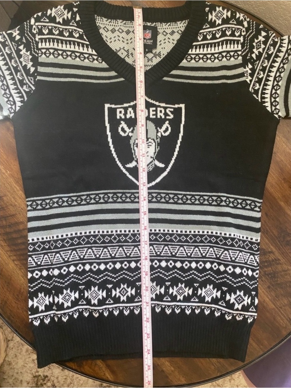 NFL Raiders Black and White V-Neck Team winter Christmas Sweater - Picture 5 of 7